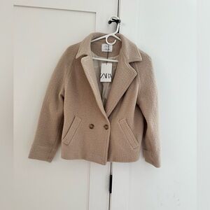 Zara Boucle Coat Tan - girls 13/14 women’s XS NWT